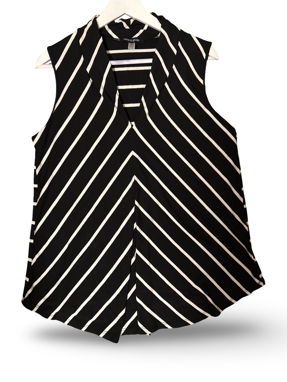 Cable & Gauge Black and White Striped Sleeveless V-Neck Camisole